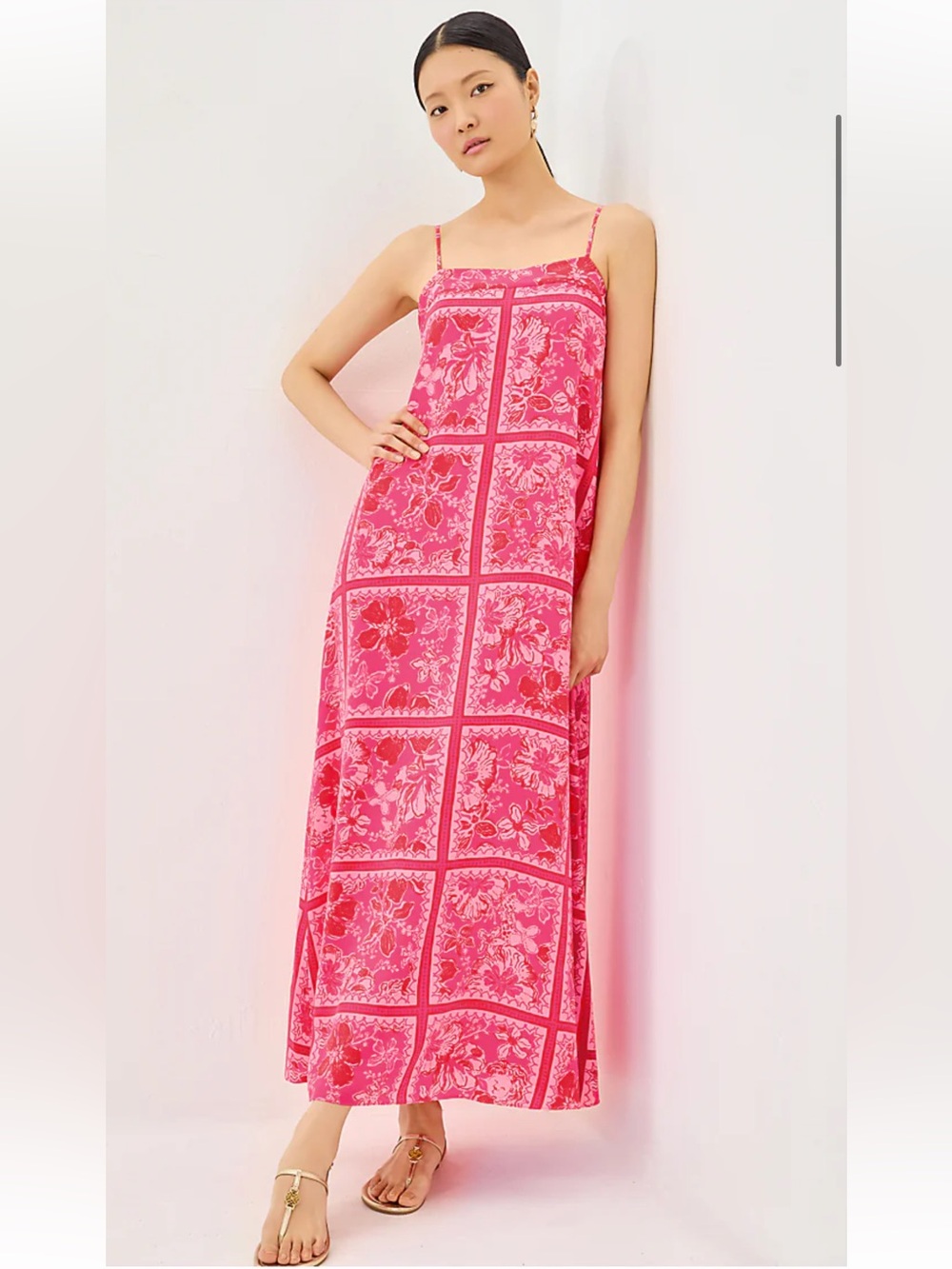 Lilly Pulitzer Jesslyn Silk Maxi Slip Dress in Sun Shell Pink Big Party - Picture 3 of 11